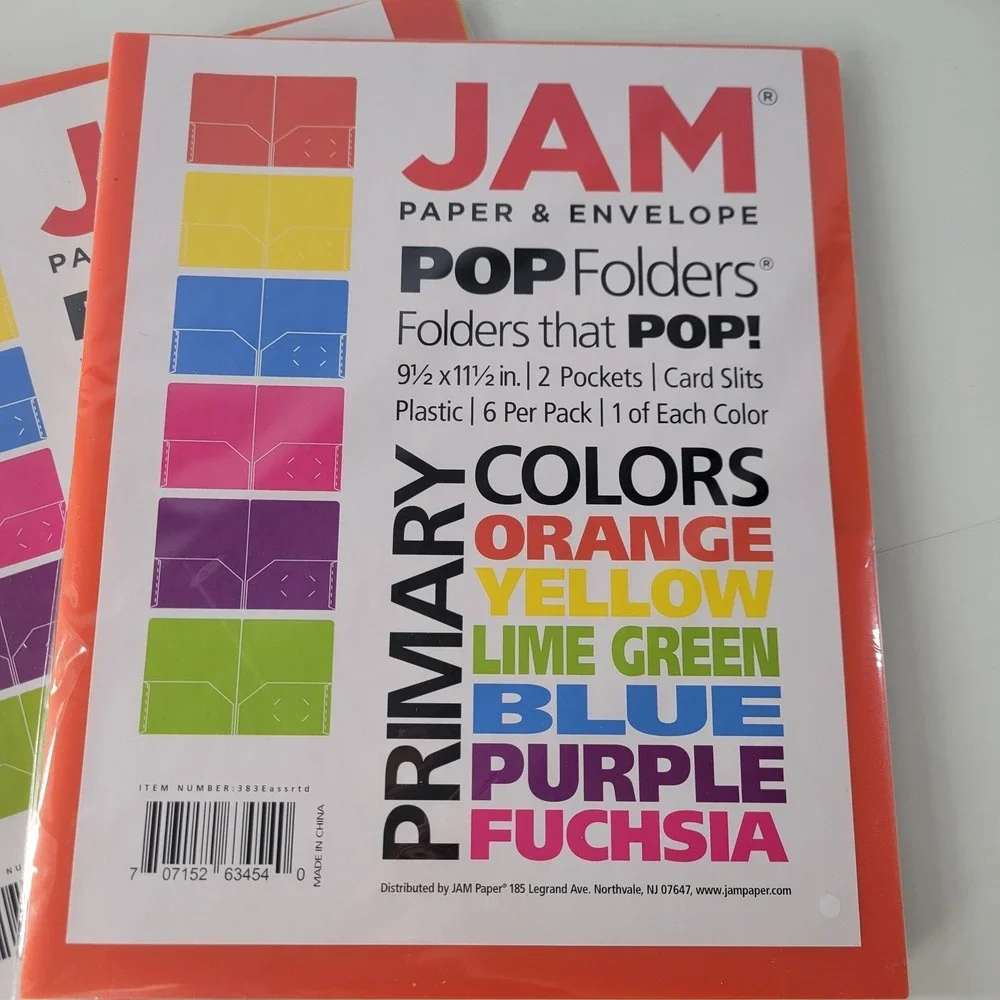 3PK x 6PCS JAM Paper Primary Colors POP Plastic Folders 9.5x11.5 Plastic‎